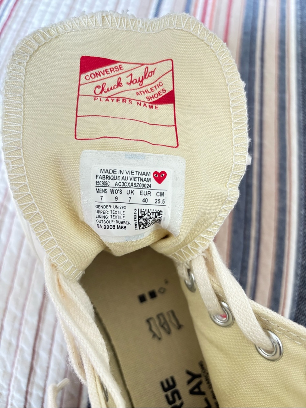 CONVERSE X PLAY COMME des GARÇONS, OFF WHITE, size 7M/9W - Picture 5 of 10